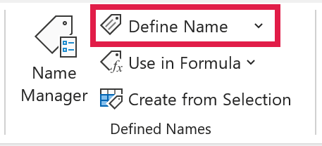 Define Name button on the Formulas tab