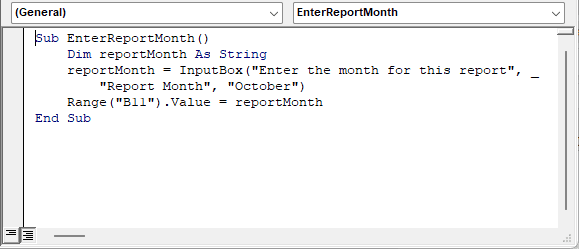 EnterReportMonth VBA macro in a Visual Basic Editor module