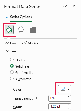 Format Data Series showing a neutral gray line for a branch.