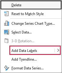 Add Data Labels on a branch series context menu.