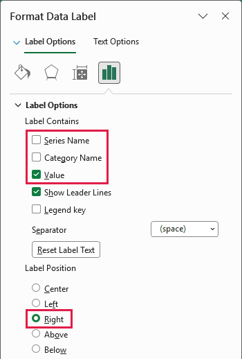 Ending endpoint label showing Value only, positioned on the Right.