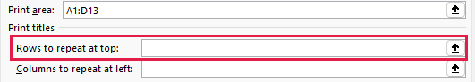The Sheet tab of Page Setup with the Rows to repeat at top box available.