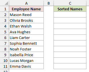 Unsorted employee names sit beside an empty Sorted Names column before running QuickSort.