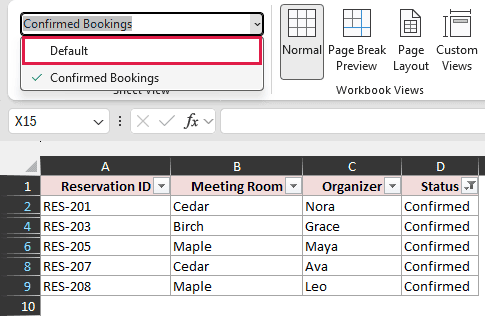 Choose Default from the Sheet View list.