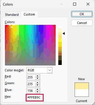 Custom fill color FFEB9C selected for the list-based conditional-formatting rule.