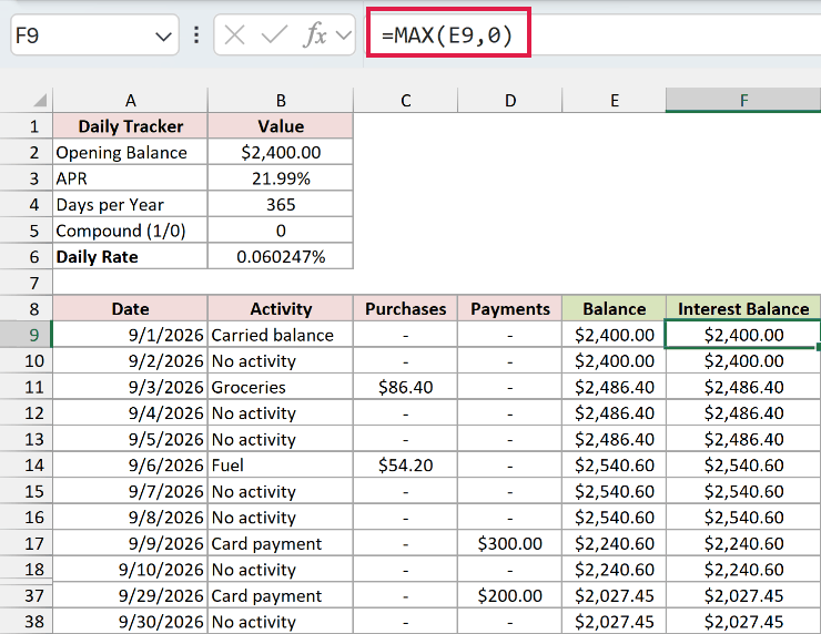 How to Calculate Credit Card Interest in Excel