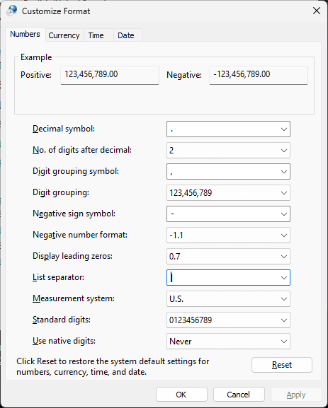 Customize Format dialog shows a pipe character in the List separator field.