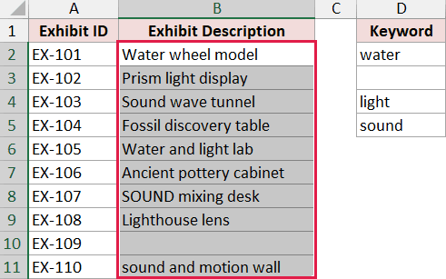 B2:B11 selected, with B2 as the active cell.