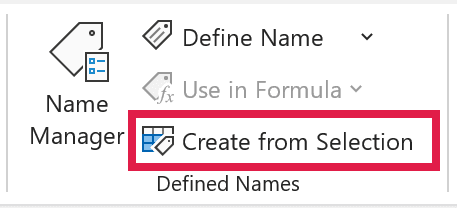Create from Selection on the Formulas tab