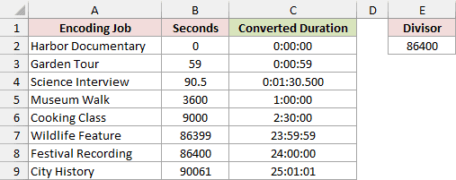Paste Special produces static numeric durations while preserving the original seconds