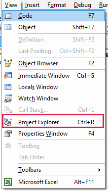 Project Explorer command in the VBA Editor’s View menu