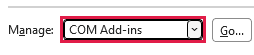COM Add-ins selected in the Manage list