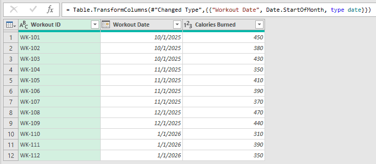 Start of Month step changing every workout date to the first day of its month