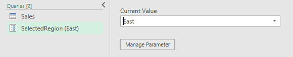 SelectedRegion parameter with East selected as the current value