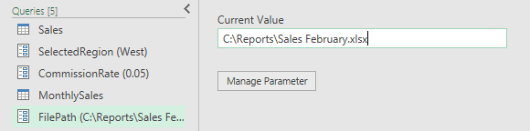 FilePath parameter with the February workbook path as its current value