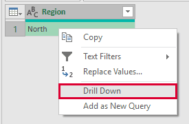 North cell context menu with Drill Down highlighted