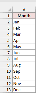Lists sheet has Month in A1 and Jan through Dec listed in A2:A13.