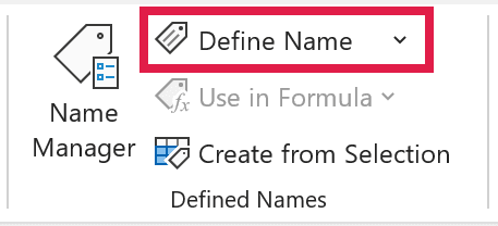 Define Name on the Formulas tab