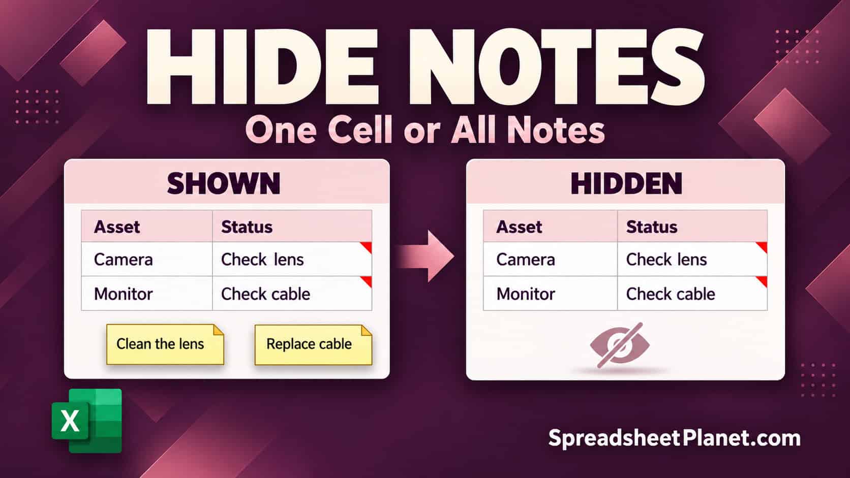 How to Hide Notes in Excel (One Cell or All Notes)