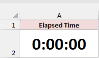 Worksheet shows Elapsed Time in A1 and large bold 0:00:00 in A2.